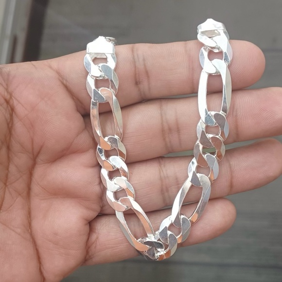 925 sterling silver figaro bracelet for men 8 inches